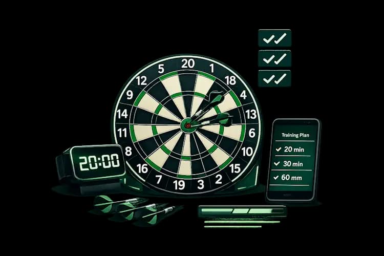 A beginner practicing darts at a dartboard at home